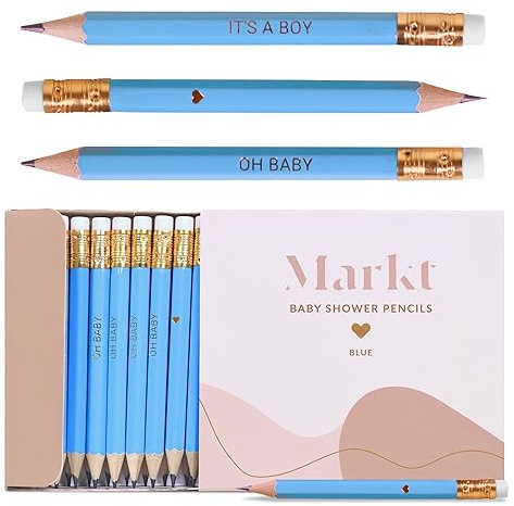Markt Mini Pencils For Baby Shower Games Boy, Heart Pencils, Small Blue Pencil Set (Blue Pencil Set)