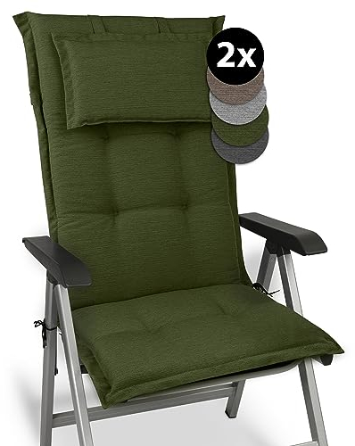 Beautissu 2er Set Premium Gartenstuhlauflage Hochlehner 120x50x7cm Dicke Polster Gartenstuhlauflage Hochlehner Auflagen Made in EU - Robuster Stoff & UV-Lichtechtheit HighLux HL Sitzkissen Dunkelgrün
