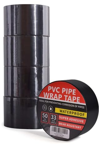 TAPEBEAR Isolierband Schwarz Abdichtungsband Dichtband selbstklebend PVC Rohr SchutzhüLle WickelbäNder Anti-Korrosions-Klebeband Wasserdichtes Korrosionsschutz, 50mm x 30m,5Rolle