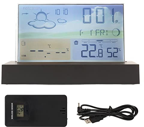 Tyenaza Horloge Météo, Réveil De Température Multifonctionnel sans Fil ABS Transparent avec écran Couleur, Station Météo avec Température Et Humidité