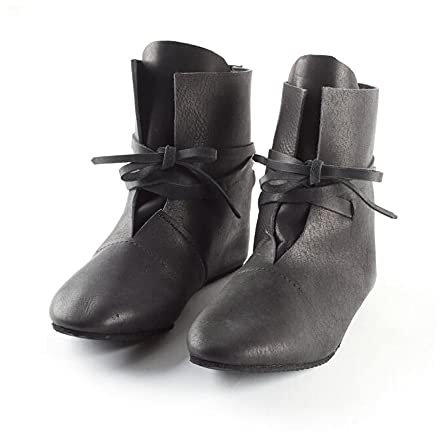1 Paio di Scarpe Medievali Steampunk Retro Stivali in Pelle PU Cavaliere Gladiatore Fondo Piatto Scarpe con Gambo Corto per Adulti Cosplay,Nero,48