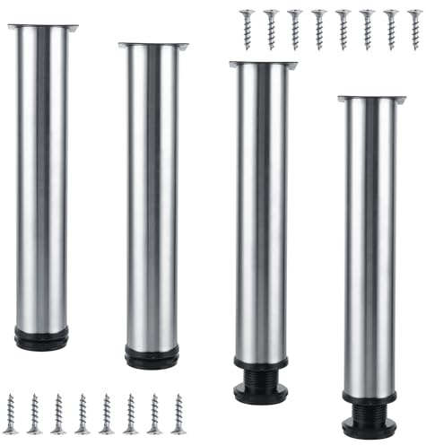VIDETOL 4 Stück Möbelfüße Edelstahl, 30cm Rund Metall Tischbeine Höhenverstellbar, Höhenverstellbar 300mm-315mm Tischfüße mit Schrauben für Schrank, Schreibtisch und DIY Möbel