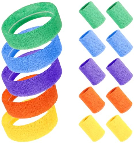 Radsocken 15PCS Sports Headband Wristbands, Sweat Bands Absorbent, 70s 80s Party Sports Coloured Headband Wristbands for Gym Sports Yoga