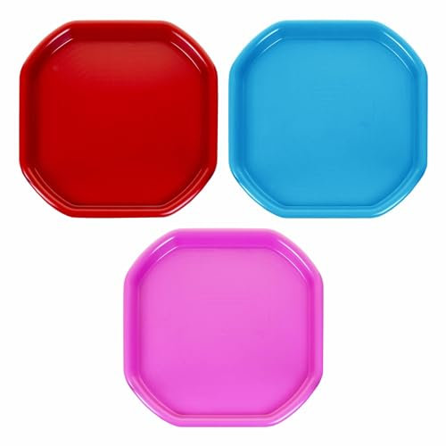 Set Of RED, SKY BLUE & PINK - Heavy Duty Plastic SMALL Tuff Tray 70cm x 70cm Fun Play Mixing Board Sand Water Pit Tray for Cement Mortar Sand Plastering Messy Activities Multipurpose Tray.