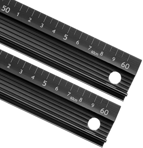 Kozelo 2Pcs Regla de Metal con Agarre Elevado - [60cm] Aleación de Aluminio Medición Precisa Regla de Corte Recta Protectora Negra para Medición Corte y Dibujo Precisión de 1mm