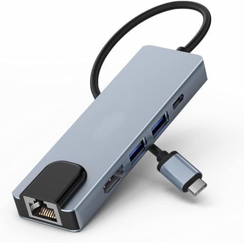 Moman Hub USB C, Adattatore Multiporta USB 6 in 1 con 100W PD, 4K@30Hz HDMI, RJ45 Ethernet, 5Gbps USB 3.0, 2.0, USB C, Docking Station per Mouse, Tastiera, U Disk, Unità Flash, Cellulare