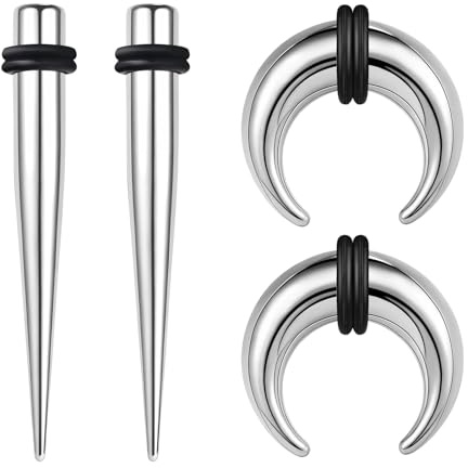 BodyAce 2 Paar Ohr-Piercing-Kits, Septum-Kegel, 16G, 14G, 12G, 8G, 6G, 4G, 2G, Ohrdehnungs-Set, Chirurgenstahl, Einführ-Pincher, Körper-Piercing-Hilfsmittel, Edelstahl, Andere