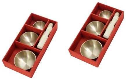 2 Sets buddhistische Musikschale, Klangschale, Meditation, Chakra-Klangschalen, Klangschalen für Anfänger, Yoga, Klangschalen-Zubehör, Meditationsschale, tibetische Schale, Holz, manuell, Mini-Schü