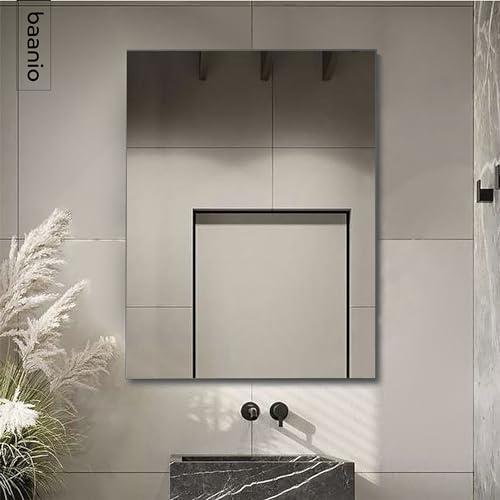 baanio - Espejo Baño Rectangular 60x80 cm Pure | Espejos de baño de Vidrio Resistente 4 mm, Plata Ecológica sin Cobre, Fácil Instalación | Montaje Horizontal o Vertical | Diseño Moderno y Minimalista