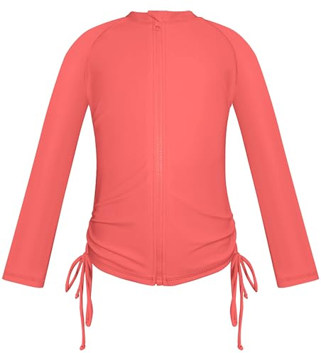 SHEKINI Girl's Zipper Rash Guard Shirt Sun Protective Long Sleeve Swimsuit Top Peach