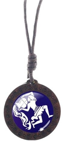 GONMFKM Charm-Halskette Mit 12 Sternzeichen, Modischer Anhänger Aus Glas, Rund, Holz, Glas, Schlüsselbeinkette, Sternbild, Horoskop, Pulloverkette Für Damen Und Herren, Schmuckgeschenke, Wassermann,