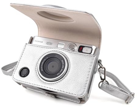 Rieibi Mini EVO Case - Vintage PU Leather Protective Case for Fuji Instax Mini EVO Instant Camera - Removable Case with Adjustable Shoulder Strap Battery Charging Port