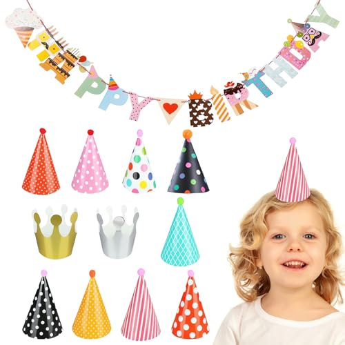 12 Chapeaux de Fête D'anniversaire en Papier pour Enfants et Adultes - Décorations de Party