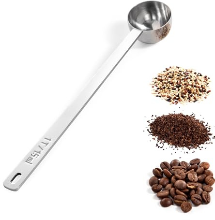 Doosu Long Handled Coffee Scoop, 18/8 Stainless Steel Measure, 22cm/30ml | Extra Long Metal Measuring Tablespoon Scooper for Ground Coffee Beans, Espresso, Protein Powder, Tea (2Tbsp/30ml, Silver)