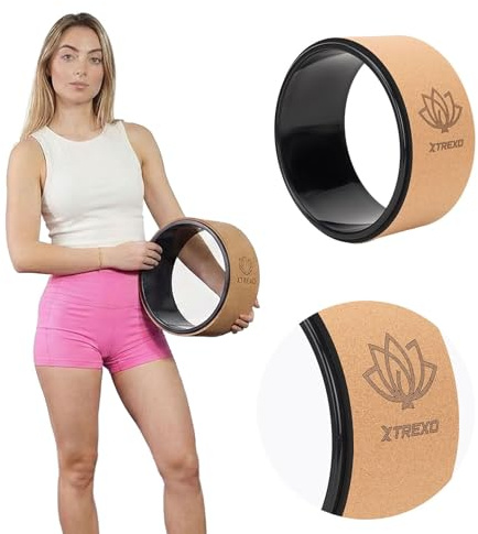 XTREXO Komfortable Unterstützung zur Rückendehnung – Yogarad – 100% Naturkork mit Schaumstoff – 26x13 cm, 850g – für Asanas