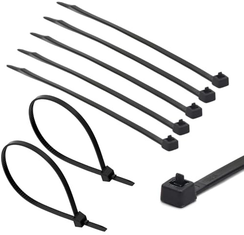 TERF® Wiederverwendbare schwarze Kabelbinder, 450 mm x 9 mm, strapazierfähig, Nylon, lösbar, verstellbar, Kunststoffbinder für Zuhause, Büro, Garten, Garage, Werkstatt, Heimwerker, 20 Stück