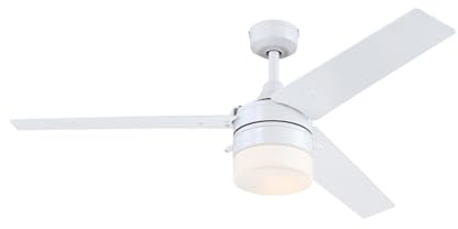 Westinghouse Lighting 7316640, 132 cm Deckenventilator Riverton modernem Mattweiß für den Innen- und Außenbereich, Leuchte mit Opalmilchglas