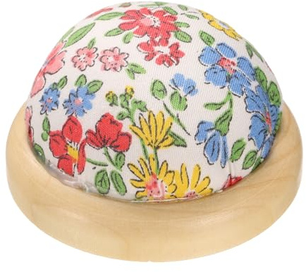 sourcing map Nadelkissen mit Holzsockel, japanischer Stil, runder Nadelhalter zum Nähen, Quilten, Handarbeiten, Basteln, mehrfarbige Blume