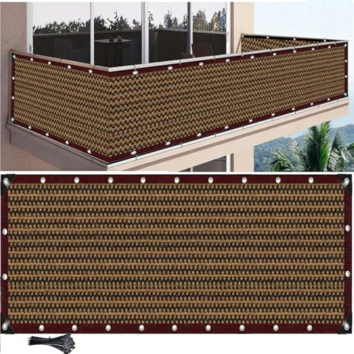 MAJINGC Privacidad de Balcón y Pantallas 0.9X8M ，Tela de privacidad Protección UV,Impermeable,Resistente al Viento,Malla de Ocultación para Jardín Exterior,con Ataduras de Cables Marrón