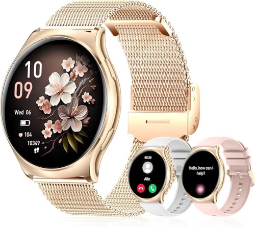 Montre Connectée Femme avec Appel Bluetooth, 1.43'' AMOLED Smartwatch avec Santé Au Féminin, 100+ Sports, FréQuence Cardiaque, Spo2, Sommeil, IP67 Montre Sport Podomètre pour Android iOS, Cadeau Femme