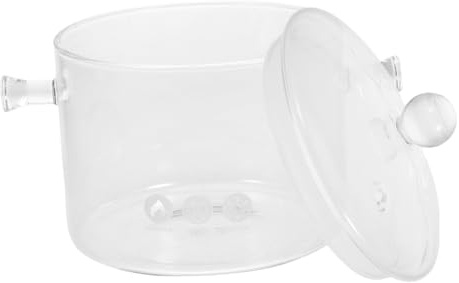 COLLBATH Casserole Verre Borosilicate avec Double Poignées Couvercle Résistance Haute Température Polyvalente pour Mijotage Soupe Pâtes et Cuisson Au Feu Direct