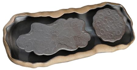 Garneck Plateau à Thé Céramique Avec Décor Lotus Support Théière De Cérémonie Kung Fu Plateau Drainage Eau Pour Usage Domestique Zen Et Épuré