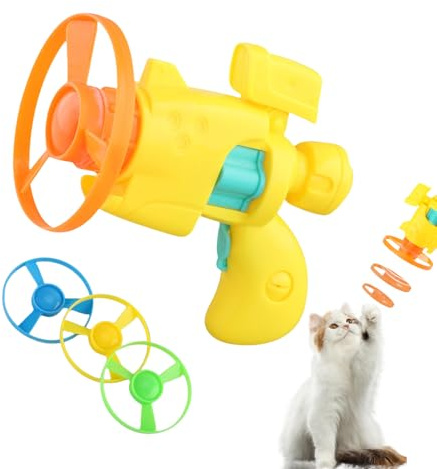 Genérico Juego De Lanzador De Discos Voladores Luminosos para Gatos, Lanzador De Discos Voladores para Gatos, para con Hélices Voladoras De Colores, Kit De Platillos para Gatitos Y Perros