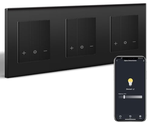 BSEEDLIFE Triple Interruptor Regulador Inteligente Zigbee con Marco de Cristal, Compatible con Alexa, Google Home, Negro(Se necesita Neutro)