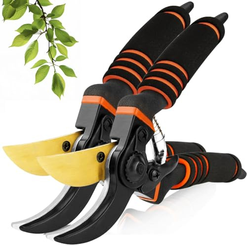 Garden Secateurs, Gardening Pruning Shears, 2PCS Garden Scissors, Bypass Secateurs, Garden Pruners for Branches, Hedges and Flowers