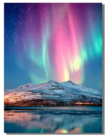 Auroras Boreales Pintar por Numeros Adultos, Cielo Estrellado DIY Pintura por Numeros Kit con Tres Pinceles y de Pintura Acrílica con Bastidor Paint by Numbers Decoración Hogar 80x110 cm KSWDK889