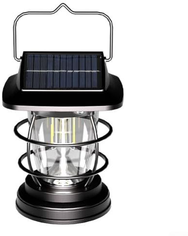 Desiumite Solar-LED-Laterne im Vintage-Stil, für Außen- und Gartendekoration, wetterfest, IP65, Wandmontage, tragbares Licht mit langlebigem Griff, Schwarz