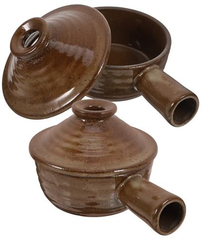 Toyvian Cacerola de Barro con Tapa para Microondas 2 Piezas Olla de Cerámica Apta para Horno y Cocina Resistente a Altas Temperaturas Adecuado para Guisar y Preparar Sopas en Casa