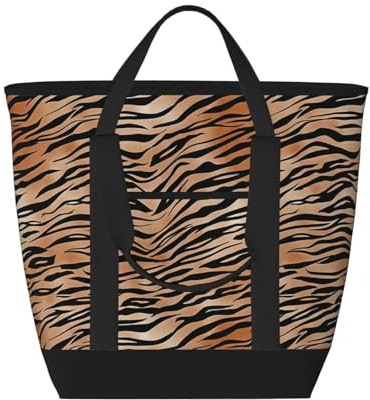 asbwuo Sac cabas isotherme à motif tigre noir et orange – Grand format, imperméable et adapté au contact alimentaire, idéal pour faire les courses, déjeuner, pique-niquer et emporter des plats.