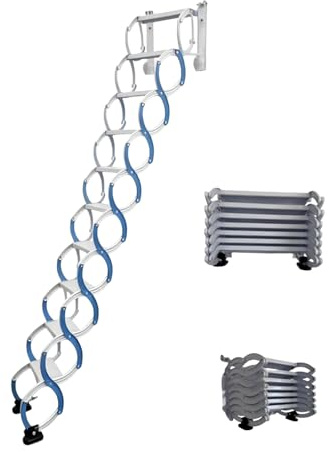 Escalera Plegable retráctil para altillo, Escalera Plegable de Pared, Escalera telescópica Resistente para ático con Sistema de Descenso, Capacidad de 300 kg(10 Steps 255cm)