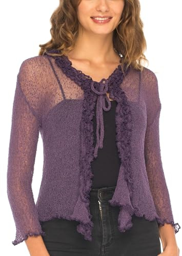 SHU-SHI - Maglioncino/Bolero Trasparente con Rouche - Effetto a Maglia - Donna