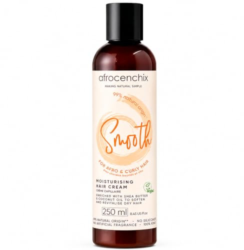 Afrocenchix Smooth Natural Moisturizing Cream 250ml - Vegane Lockencreme für lockiges Haar, Frizz Control & Shine - Ekzemfreundlich, sulfat- & silikonfrei, mit Sheabutter, Kokosöl & Aloe Vera