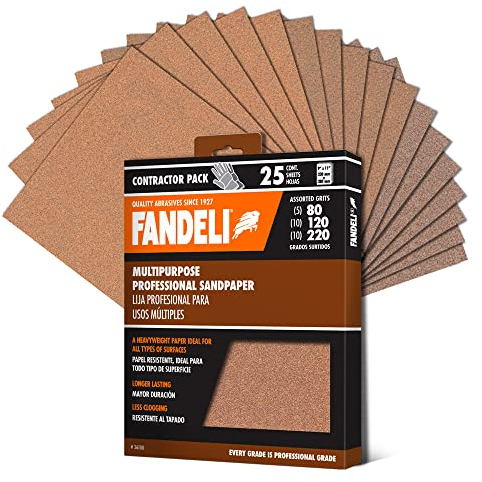 Fandeli | Multi-Purpose Sanding Paper | Assorted Grits (80,120,220) | 25 Sheets of 23 x 28 cm | Perfect for Sanding Metal and Sanding Wood | Hand Sanding | Orbital Sanders
