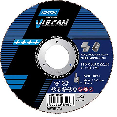 Norton 41 Lot de 25 disques à tronçonner droits 230 x 1,9 x 22,23 A 46 S Vulcan