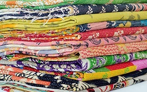 10 Stück recycelte Sari-Decken, Vintage-Kantha-Lot, indisch, handgefertigt, alte Vintage-Baumwolle, Sari-Stoff, feines Gewebe, Patchwork-Steppdecke, handgefertigt, Kantha-Gudari-Decke