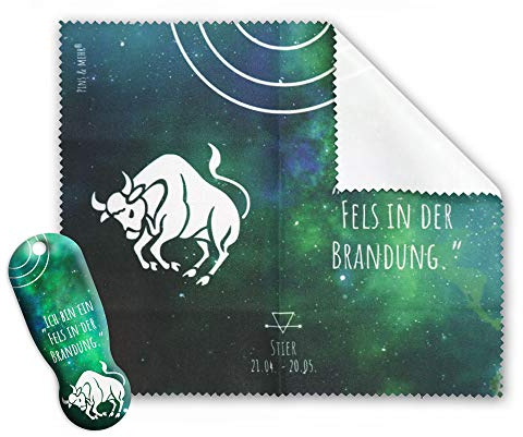 Sternzeichen Geschenk Set „STIER“(21.04.-20.05.) – Brillenputztuch Mikrofaser und TRIGGI® Schlüsselanhänger Einkaufswagenlöser
