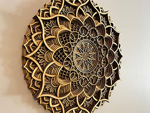 BHDecor Holz Mandala Wohnung Dekor Elegante Hauswandkunst Farbige Küche Hängende Chakra Spirituelle Yoga Meditation (58 x 58cm)