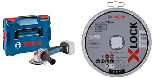 Bosch Professional 18V Akku Winkelschleifer GWX 18V-10 SC (mit X-LOCK-Aufnahme,Scheiben-Ø: 125mm, in L-BOXX) + x10 X-LOCK gerade Trennscheibe Standard (für Inox Ø125 mm, Dicke:1 mm)