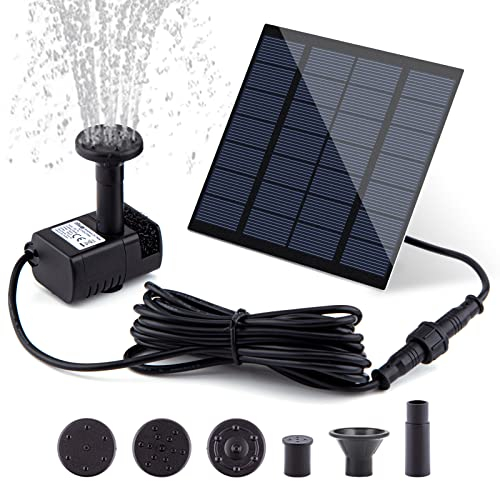 Solar Fountain Pump Kit with Separate Solar Panel, 1.5 W Upgraded Solar Water Pump with 3 M Long Cable & 4 Nozzles for Bird Bath, Outdoor Pond, Patio Garden and Fish Tank (Black)
