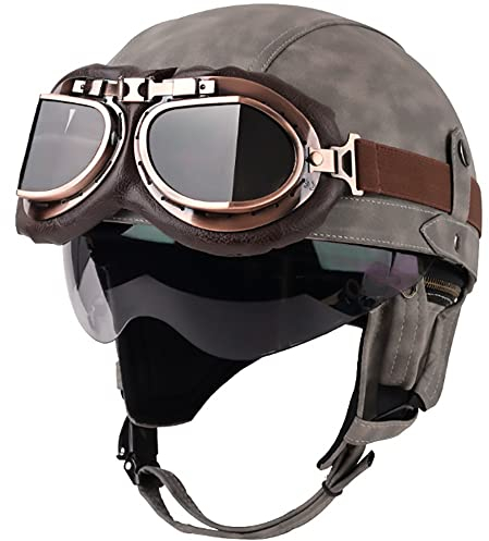 Byroads Retro Halbschalenhelm JetHelm mit Visier, DOT/ECE-zertifiziert, Schwarz, für Cruiser, Chopper, Moped