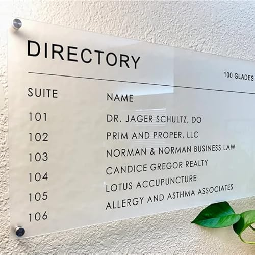 Pahdecor Transparentes Acryl-Business-Logo, Bürogebäude-Verzeichnis-Schild, Wandbehang, personalisierte Plakette, Firmen-Türdekoration mit 4 Nägeln, mehrere Schrifttextoptionen