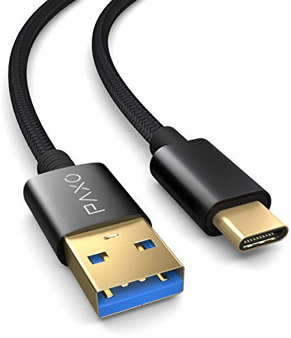 PAXO USB C Kabel 0,5m, 10 Gbit/s (1,25 GByte/s), USB 3.2 Gen2 (3.0, 3.1), USB Typ C Ladekabel und Datenkabel, schwarz
