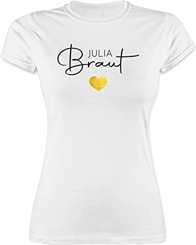 Shirt Damen - JGA Junggesellenabschied Frauen - Braut - Name Herz - S - Weiß - Tshirt Junggesellenabschieds Tshirts junggesellinnenabschied Bride t-Shirt Polterabend t jubggesellinnenabschied Frau