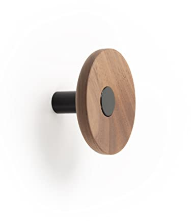 Gedotec Garderoben Haken - Kleiderhaken Garderobe Aluminium | ZOOT 7001 | 1 Stk Kleiderhaken Wand D: 90 mm | Garderobenhaken Schwarz + Holz Eiche | Haken zum Schrauben Wandhaken Handtuchhaken - Hook