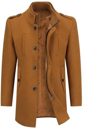 Allthemen Mens Winter Wool Trench Coat Mid Length Overcoat Brown M