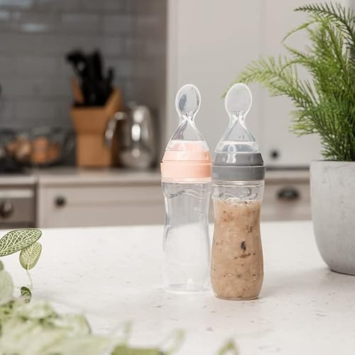 Haakaa Dosatore in Silicone per Pappa con Cucchiaio, 120 ml, Grigio | Alimentazione più pratica e igienica fuori casa e in viaggio.